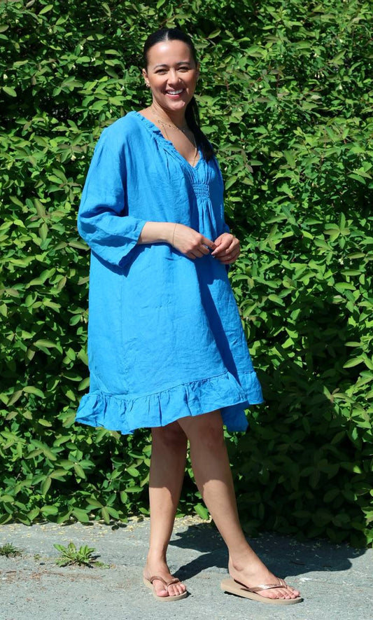 Linnea Linen Dress - Greek Blue