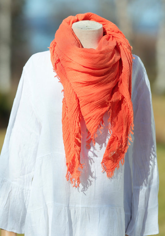 Wrinkled Cotton Scarf - Hot Coral