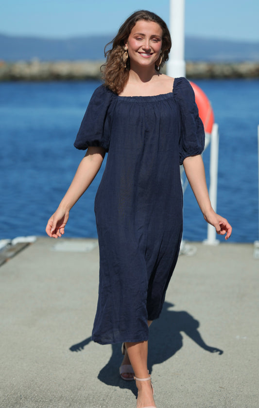 Donna Linen Dress - Navy
