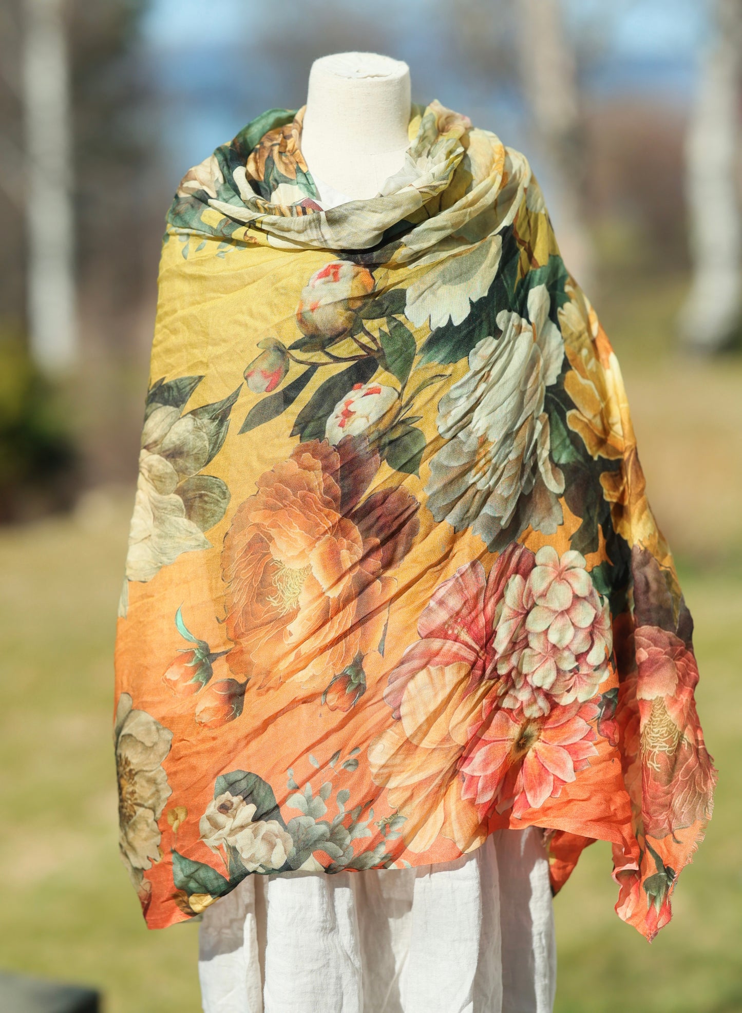 Cashmere Printed Scarf - Peonies