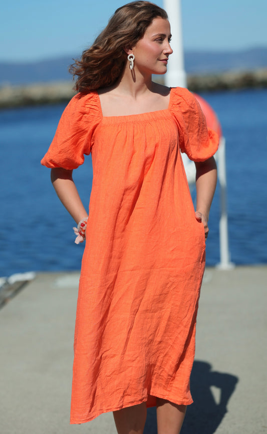 Donna Linen Dress - Orange