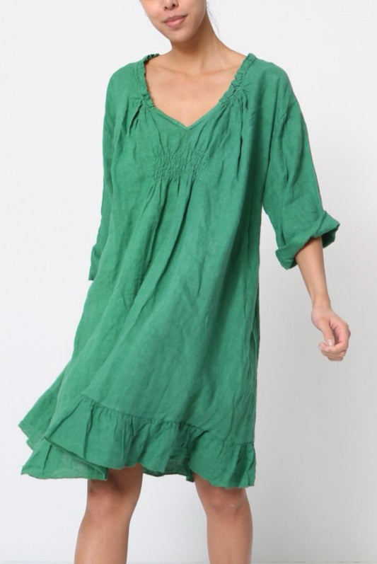 Linnea Linen Dress - Emerald Green