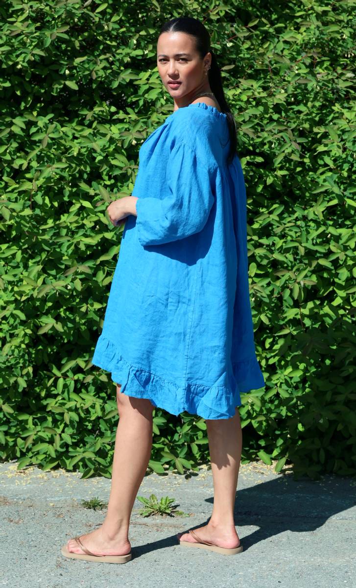 Linnea Linen Dress - Greek Blue