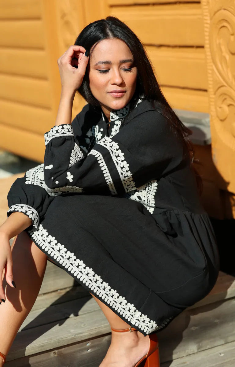 Aiyana Dress - Black/Cream